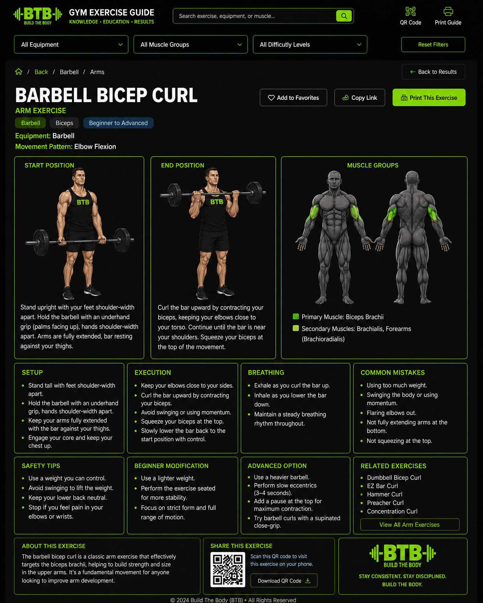 Barbell Bicep Curl exercise guide