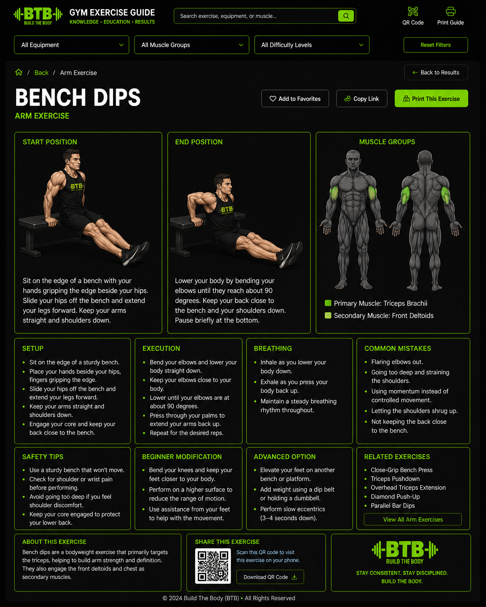 Bench Dips exercise guide