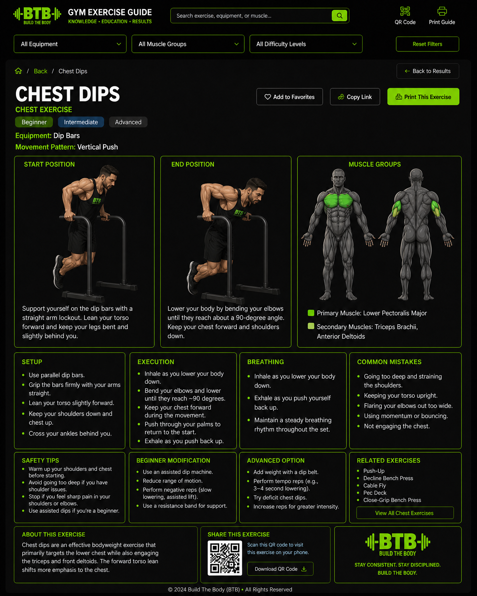 Chest Dips exercise guide