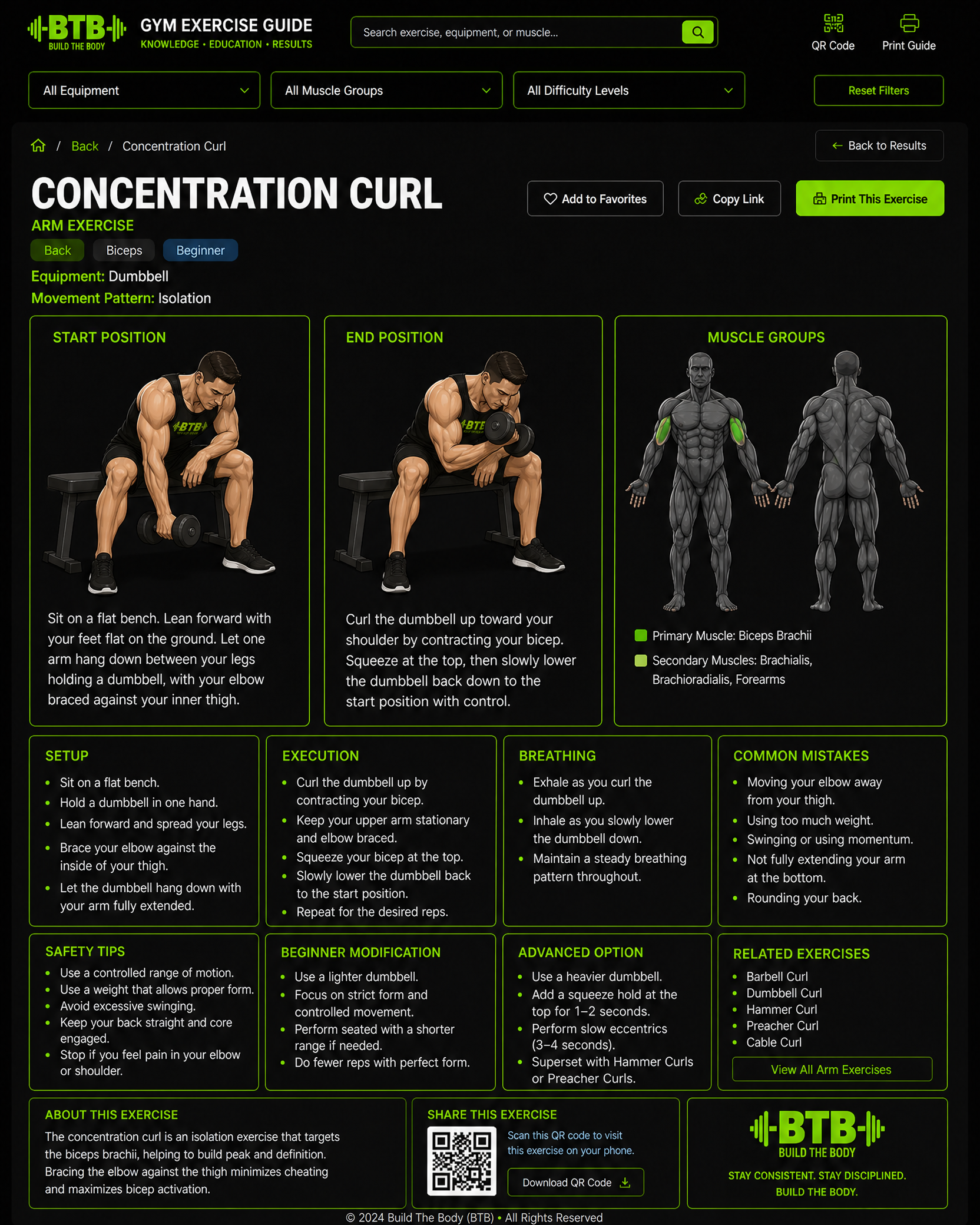 Concentration Curl exercise guide