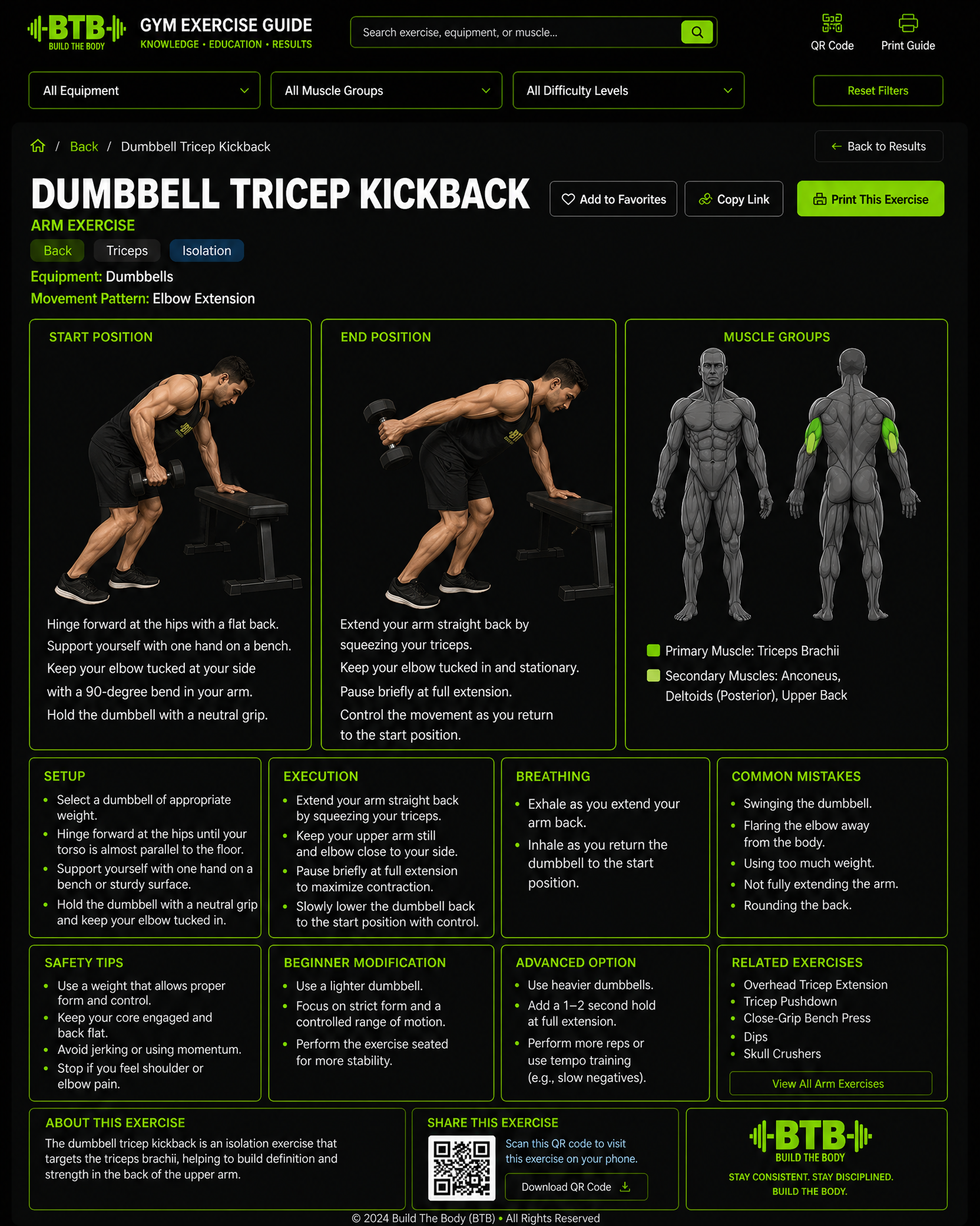 Dumbbell Tricep Kickback exercise guide