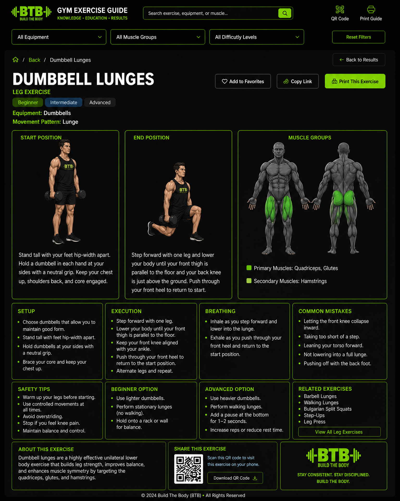 Dumbbell Lunges exercise guide