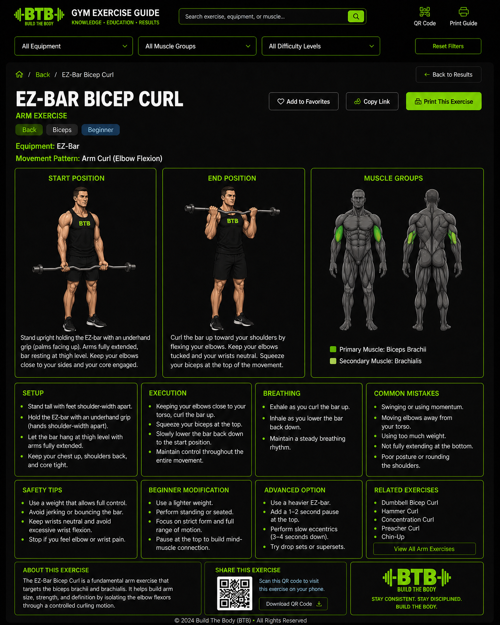 EZ-Bar Bicep Curl exercise guide