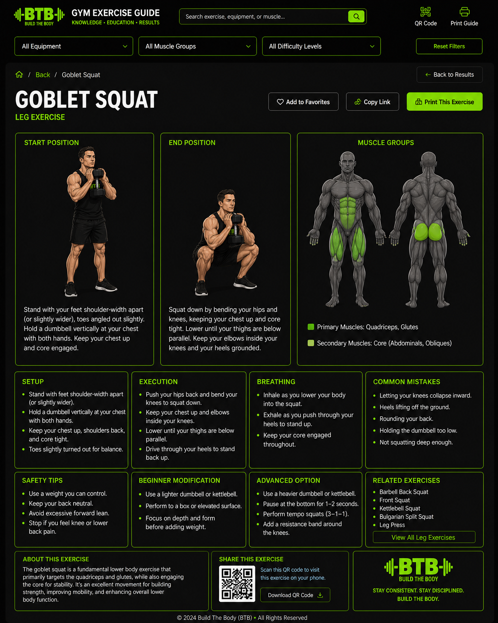 Goblet Squat exercise guide
