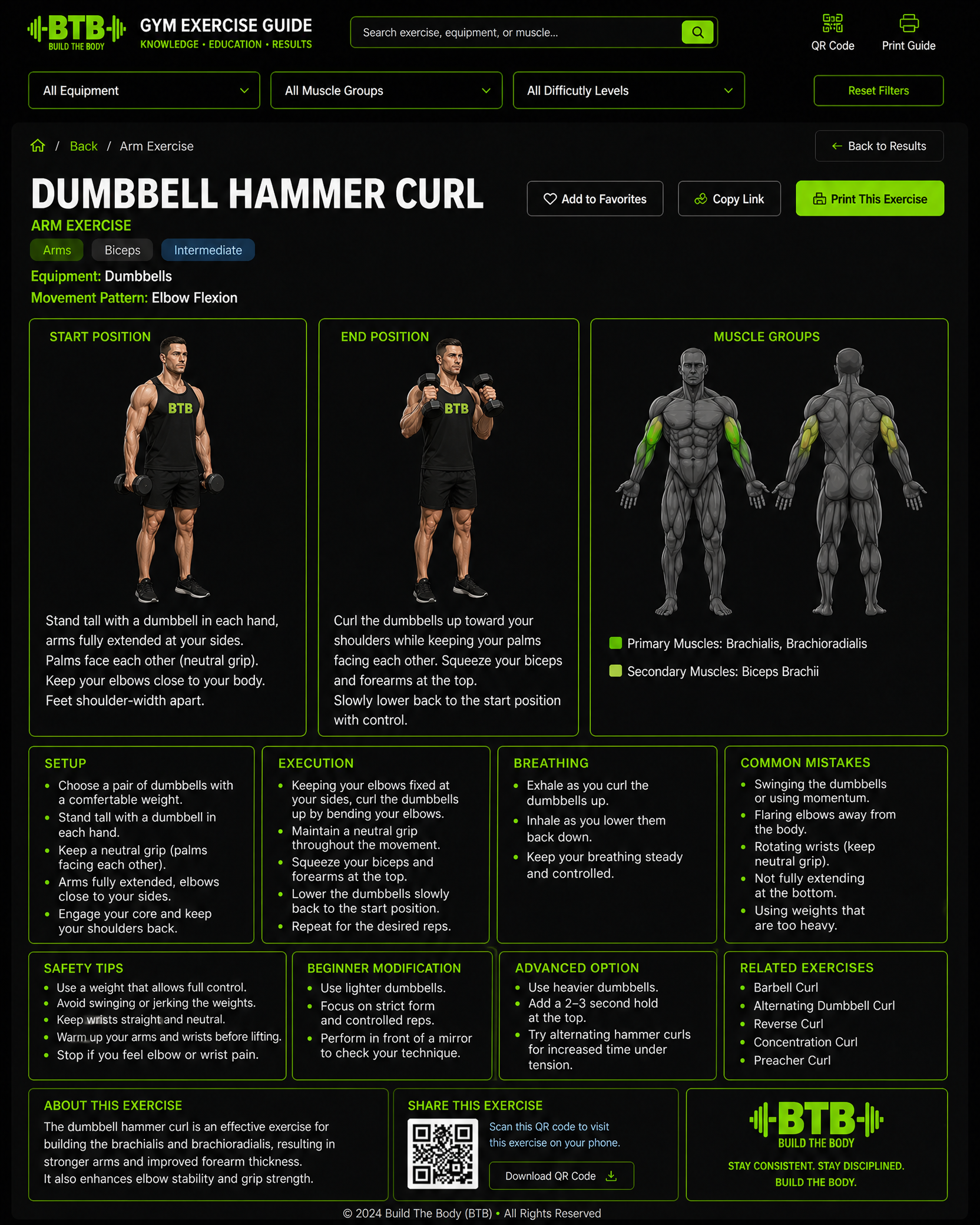 Dumbbell Hammer Curl exercise guide
