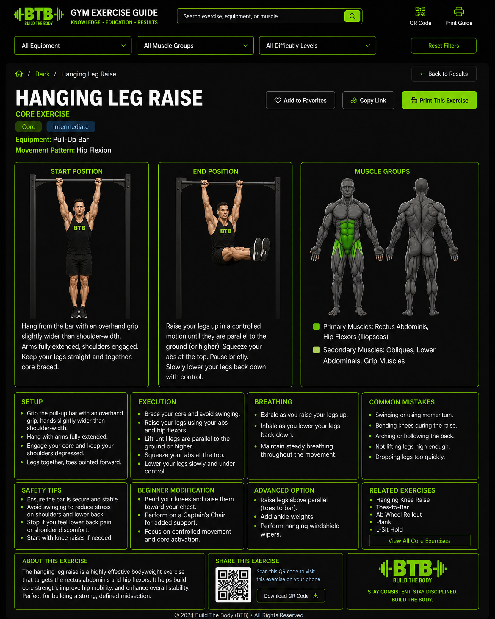Hanging Leg Raise exercise guide