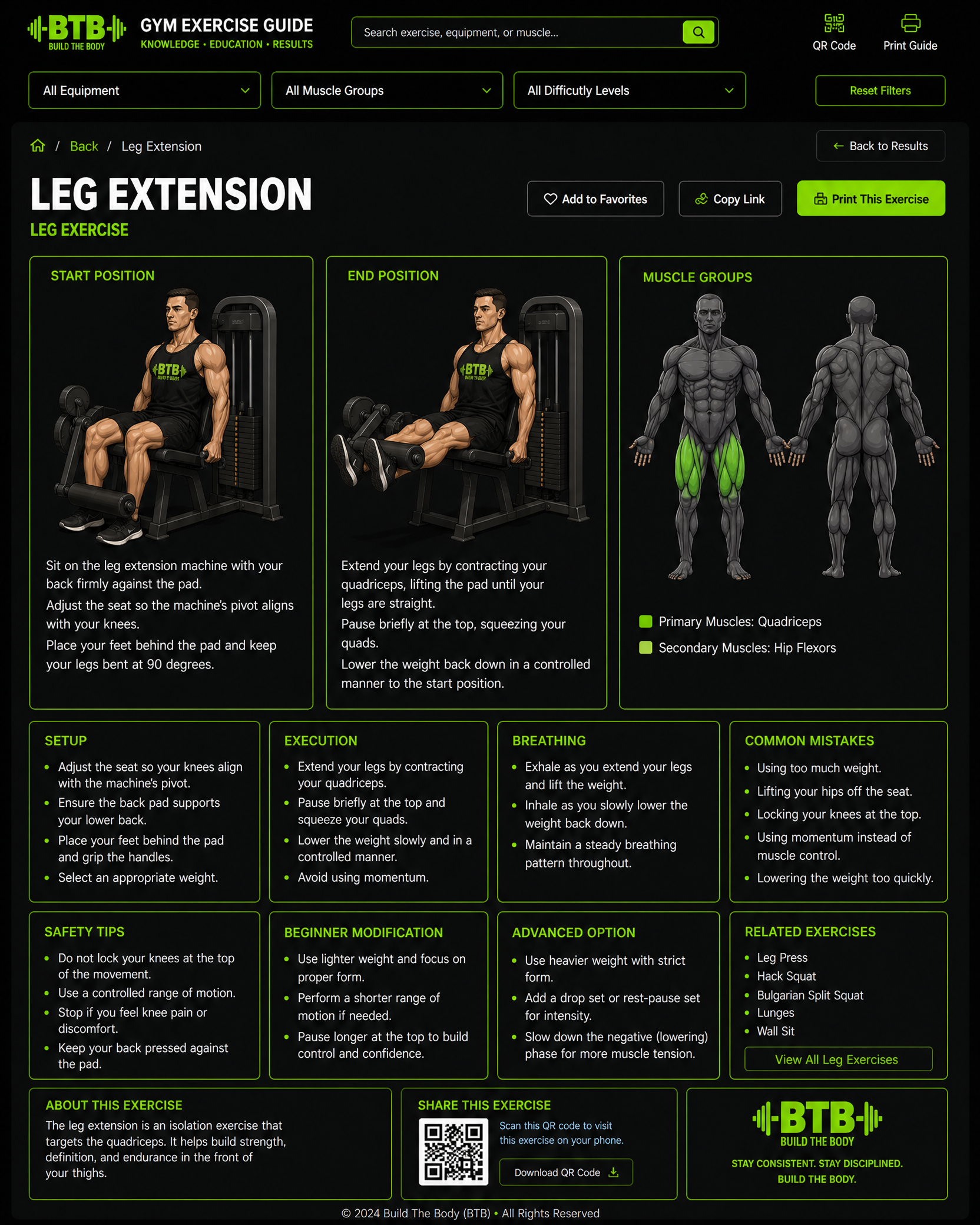 Leg Extension exercise guide