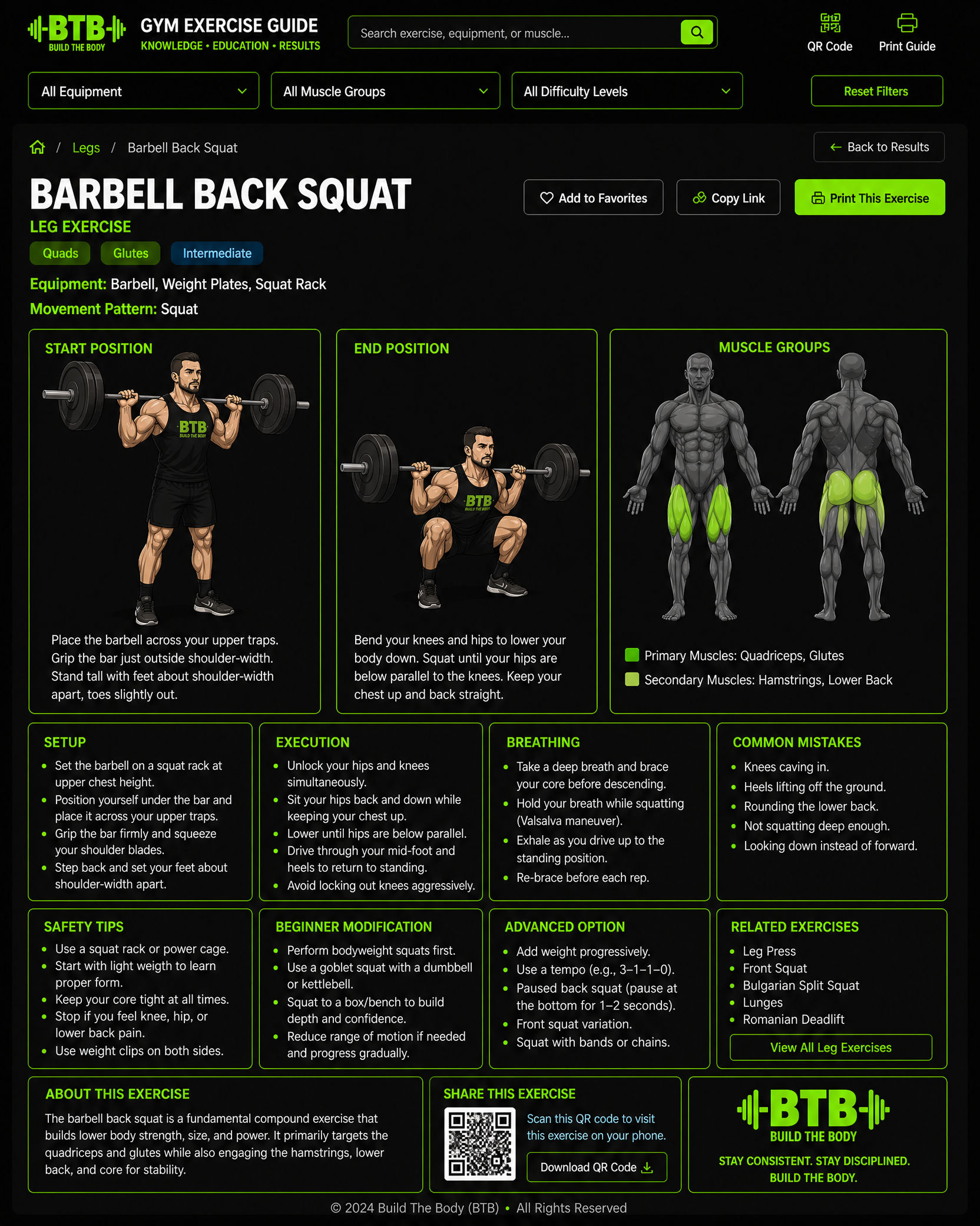 Barbell Back Squat exercise guide