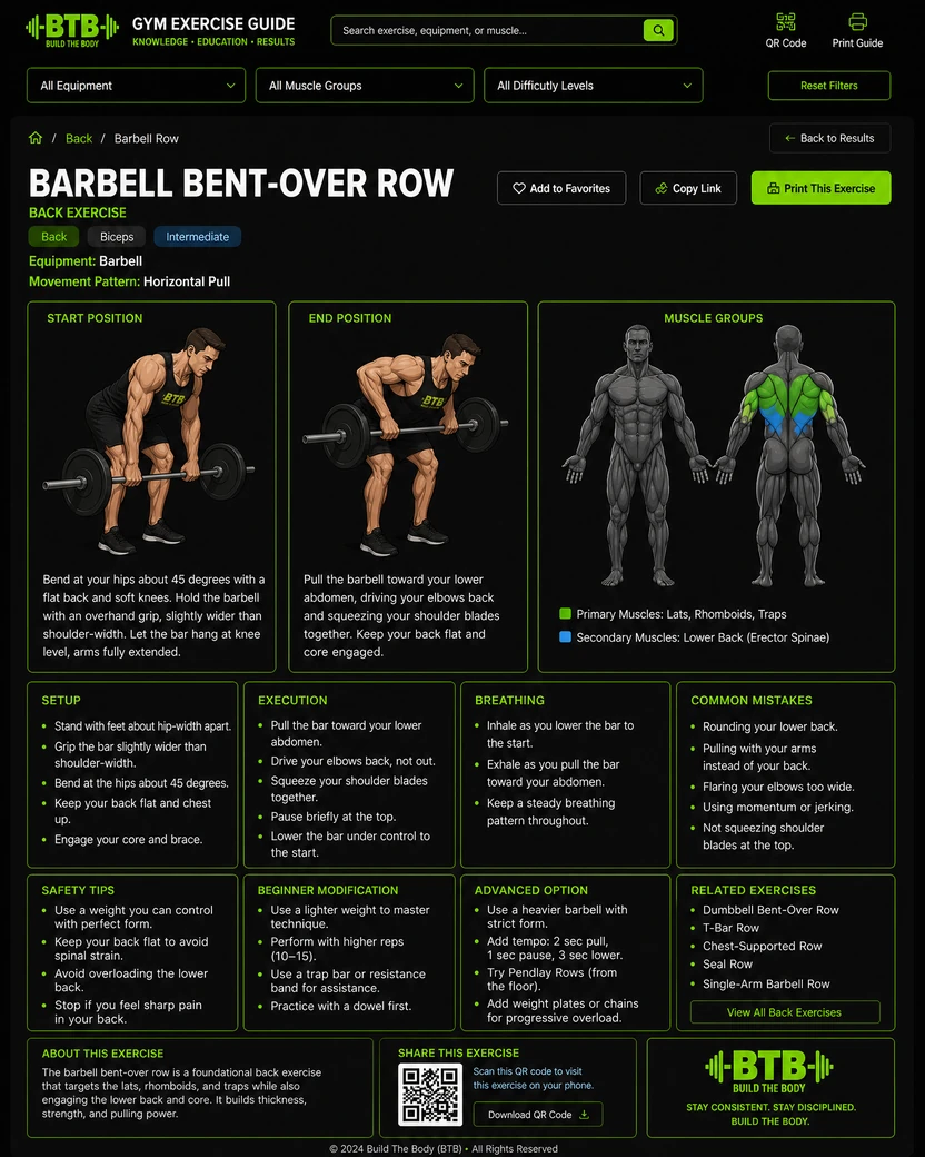 BTB Barbell Bent-Over Row exercise form plate